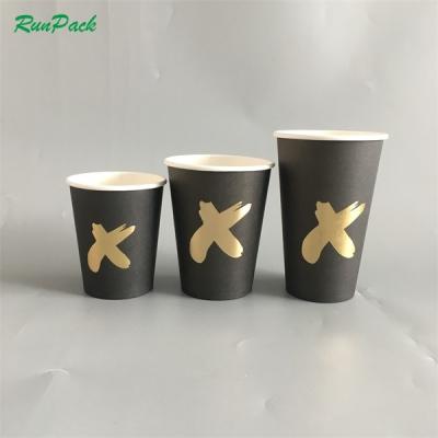 China Eco Friendly Disposable Take Away Food Grade PE/PLA Coated Gold Stamping Coffee Cup Customized Kraft Paper Disposable Coffee Cup With Lid for sale