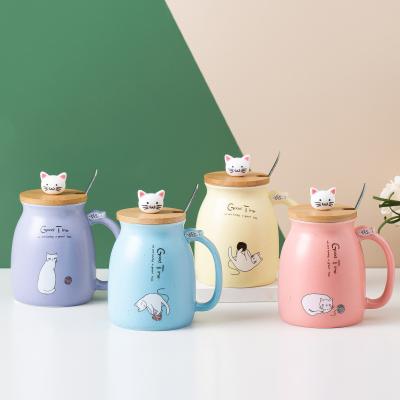 China Cat Style Ceramic Mugs cute stocked with porcelain creative unique sublimation coffee tea milk spoon lid spoon cartoon morning travel warmer for sale