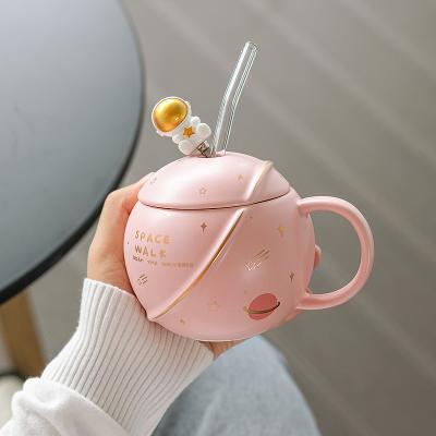 China Wholesale Nordic Style Stocked Custom Design Mothers Day Macaroon Handmade Ceramic Pink Planet Coffee Cozies White Painted Mugs With Hand for sale