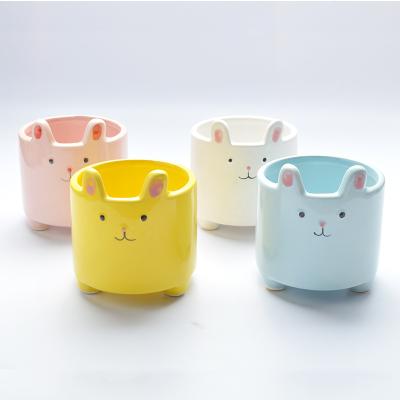 China Mini Lovely Rabbit Flower Pot Cartoon Plant Pot Garden Flower Basin Creative Ceramic Planter Modern Animal Succulent Desktop Decoration for sale