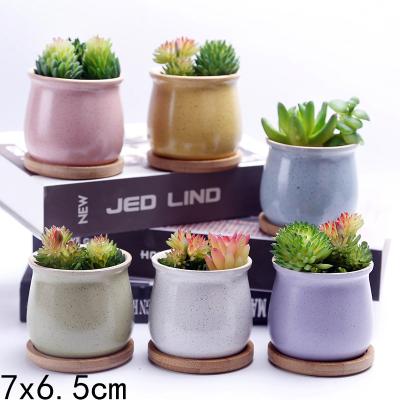 China Modern Garden Decorative Succulent Flowerpot Six Piece Sets Custom Color Pottery Green Plant Pots Desktop Ceramic Planter With Tray for sale