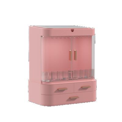 China Viable Wholesale Dustproof And Waterproof Cosmetics Display Cases LED Light Mirror Makeup Organizer Storage Box for sale