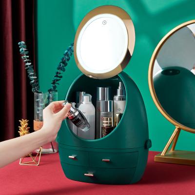 China Wholesale Viable Led Light Makeup Box Three-Layer Drawer Storage Box Portable Round Makeup Mirror Makeup Table for sale