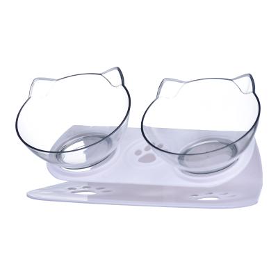 China Cat Shape Double Transparent Plastic Sustainable Bowl Raised Pet Feeding Bowl For Cats And Small Dogs for sale