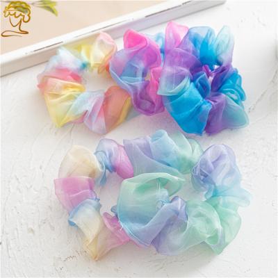 China Jiris European and American Wholesale High Quality Hair Scrunchies Ring New Style Gauze Fabric Colorful Cute Hair Scrunchies Link Dye for sale