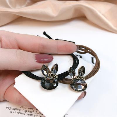 China Luxury Rhinestone Cartoon Jiris Rabbit Shape Hair Tie Soft Rubber Elastic Band Hair Ties For Woman Girls for sale