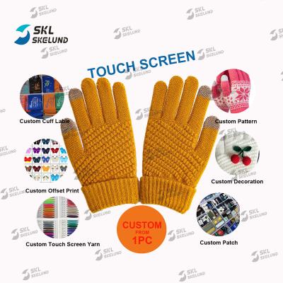 China Custom Acrylic Gloves Unisex Basic Fleece Striped Black Hand Magic Wool Knitted Touch Screen Acrylic Blank Winter Gloves Acrylic Gloves for sale