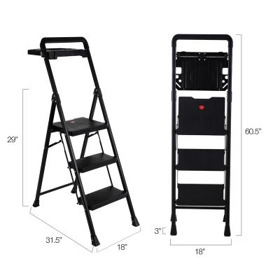 China Ladders 3 Steps Wide-Pedal Telescopic Step Stool with Tool Table Folding Step Safety Anti-Slip Pedal for Warehouse Library Home Use Hold Up 225lbs for sale