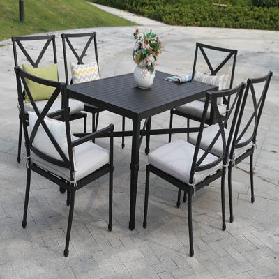 China Modern Luxury Modern Party Tables And Chairs Outdoor Coffee Table Set Square Patio Table And 6 Chairs Outdoor Restaurant Furniture for sale