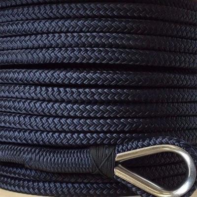 China Ideal For Marine Industry 16mm 24 Strand Double Strand Black Braided Polyester Mooring Rope for sale