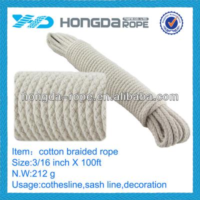 China Household use. Decoration 3/16 Inch X 100 Ft Cotton 8 Strand Braided Clothesline Rope for sale