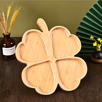 China Wholesale Eco-friendly Clover Shape Four Leaf Bamboo Wooden Tray Customized Cheap Wooden Serving Trays for sale