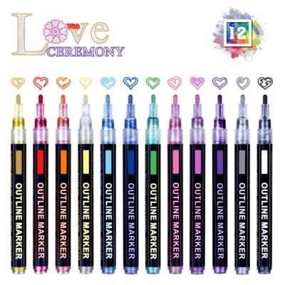 China PP Plastic 12 Glitte Color Self Off Metallic Markers Gift Cards Shimmer Paint Pen For Kids Drawing Writing Pens for sale