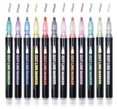 China PP Plastic 12 Colors Art Drawing Greeting Self Magic Set Doodle Two Line Marker Pens for sale