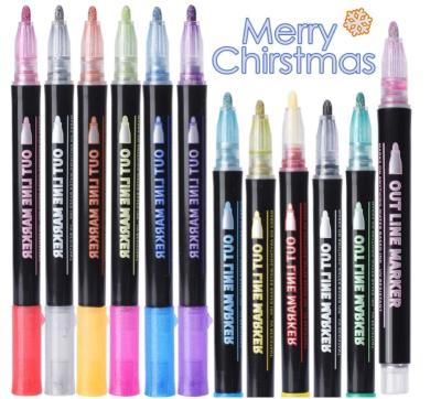 China PP Plastic 12 Glitte Color Self Off Metallic Markers Gift Cards Shimmer Paint Pen For Kids Drawing Writing Pens for sale