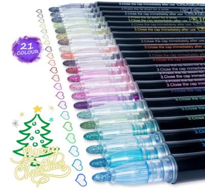 China Plastic PP Color Set Markers 21 Glitter Self Outline Metallic Glitter Two Line Marker for sale