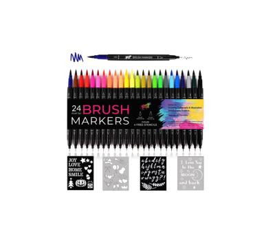 China Defense Nylon Brush Tips Ideal Watercolor Brush Pens 24 Vibrant Watercolor Markers Color Brush Pens for sale