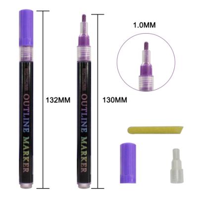 China PP Plastic 12 Colors Outline Marker Pens Paint Metallic Two Line Marker Pens For Gift Voucher for sale