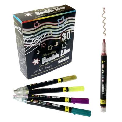 China PP Plastic 30 Colors Outline Pens Accent Markers Gift Cards Drawing Writing Pens Two Line Pen for sale