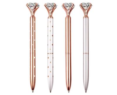 China office & Rose Gold White With Rose Crystal Diamond Bling Metal Pen Big Fancy Office School Supplies Ballpoint Pen for sale