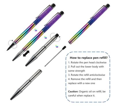 China office & School Pen Glitter Metal Ballpoint Pens Crystal Dynamic Liquid Sand Pen for Office Supplies for sale