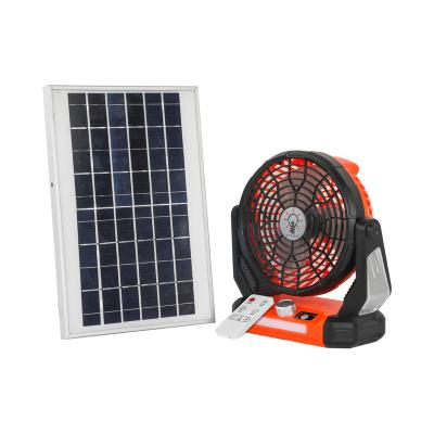 China 90 degree rorating solar panel portable multifunctional rechargeable small mobile 4W fan with remote control emergency light for sale