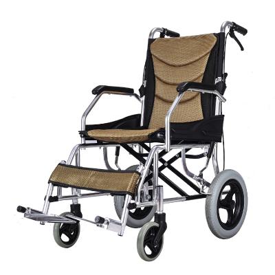 China Aluminum Alloy Support Thickened Wheelchair Folding Lightweight Portable Hand Push Trolley Walking Disabled Wheelchair for sale