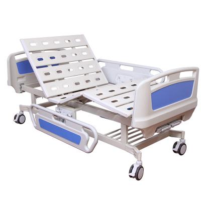 China Hot Selling Crank Manual Two Head Panel ABS Medical Hospital Bed Double Crank Hospital Bed For Clinic And Hospital for sale