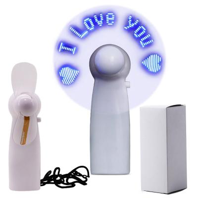 China Customized Gift 2022 Hotel Promotion Flashing Mini Portable White USB Small Handheld Light Electric Message Fan and LED for sale