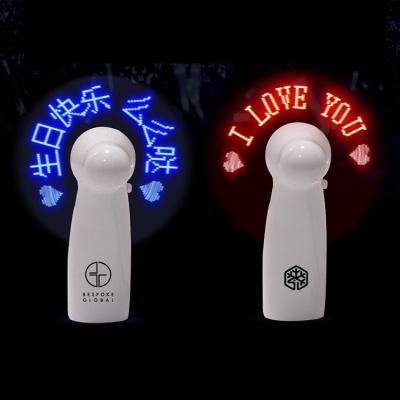 China Hot Sale Custom Hotel Logo Gift Portable Handheld Battery Fans Usb Programmable Mini Led Message Self Display Fan for sale