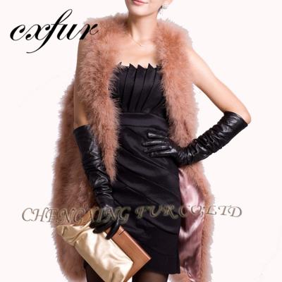 China CX-G-B-137B Breathable Genuine Ostrich Turkey Feather Real Fur Vest Long Jacket Women Vest for sale