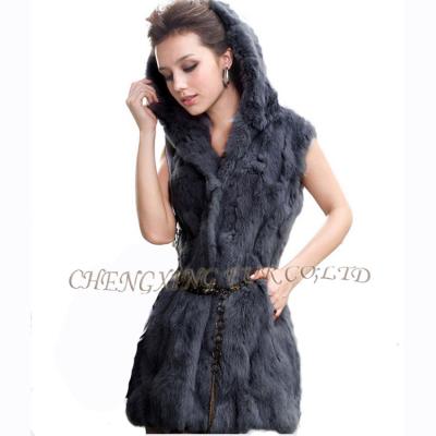 China CX-G-B-102B Breathable Patchwork Fur Women Invest Fur Vest Real Hooded Lady Vest Rabbit Fur Vest for sale