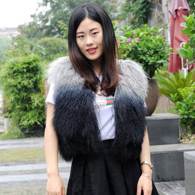 China Women Winter Fashion Shorts Design Breathable Mongolian Lamb Fur Vest Immersion-dyed Real CX-G-B-238B for sale