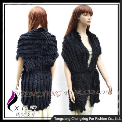 China CX-G-B-11D Good Quality Rabbit Breathable Genuine Fur Knitted Cardigan Vest for sale