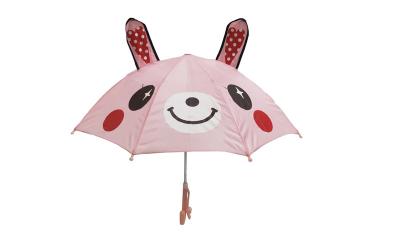 China Pink Color 3d Design  Cute Kids Umbrella With Safety Caps  10mm Metal Shaft Frame for sale