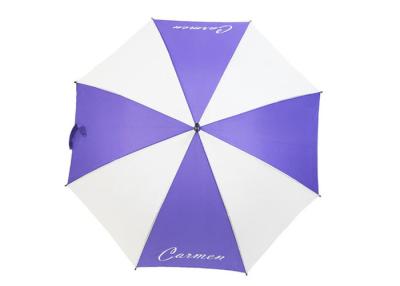 China Purple White Printed Golf Umbrellas Plastic Hook Handle 10mm Metal Shaft for sale