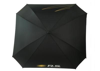 China Black Printed Golf Umbrellas Square Shape Fiberglass Ribs Rubber Handle for sale