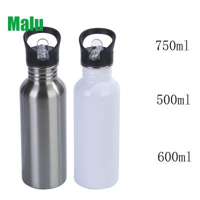 China Sustainable Sublimation Blanks 600ml 500ml 400ml Single Wall Stainless Steel Hidden Sippy Straw Screw Lid Bottle With Straw for sale