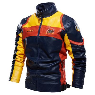 China Autumn Color Patchwork Men Leather Jacket PU Gear ReFire Leather Clothing Motorcycle Jacket EU Fashion Casual Tactical Faux Windproof Waist for sale