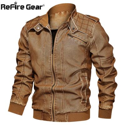 China ReFire Gear ReFire Gear Autumn Vintage PU Leather Winter Jacket Men Waterproof Military Tactical Motorcycle Casual Outwear Coats for sale