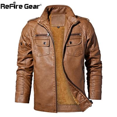 China Bomber Military Tactical Faux Winter Leather Jacket Mens PU Fleece Vintage Gear Vintage Gear ReFire Warm Thick Coat Waterproof Solid Pilot Leather Jacket for sale