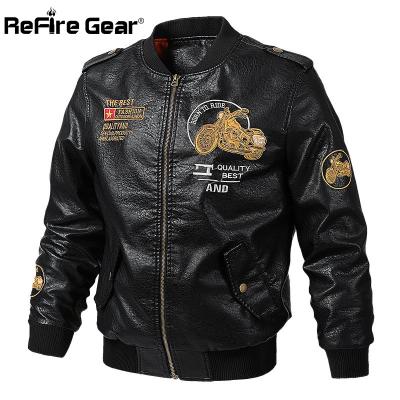 China ReFire Gear Motorcycle Biker PU Leather Jacket Men Spring Vintage Pilot Military Bomber Jacket Waterproof Male Autumn Casual Baseball Coats for sale