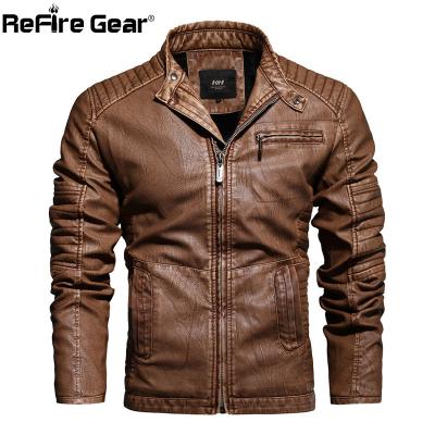 China PU Leather Jackets Men Autumn Army Tactical Bomber Jackets Men's Thick Warm Winter Rider Gear ReFire Motorcycle Outerwear Coats Waterproof for sale