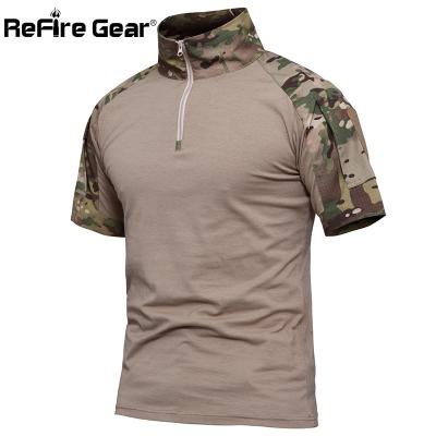 China ReFire Gear Breathable Summer Camouflage T Shirt Military Men Army Breathable Combat T Shirt Cotton Tactical Shorts Sleeve Uniform Clothing for sale