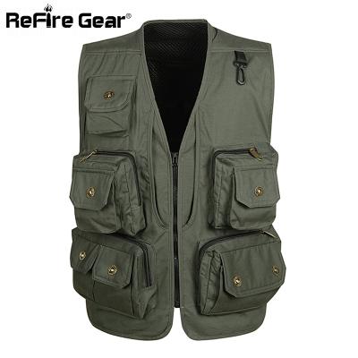 China Summer Many Pockets Men's Vest Mesh Breathable Photographer Shooting Vest Cotton Breathable Casual Tactical Outerwear Sleeveless Vest for sale