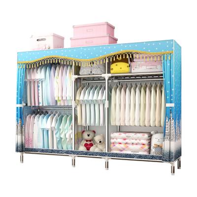 China Simple Eco-friendly Designs Bedroom Non Woven Portable Wardrobe Closed Steel Clothes Storage Closet Cabinet 9917 for sale