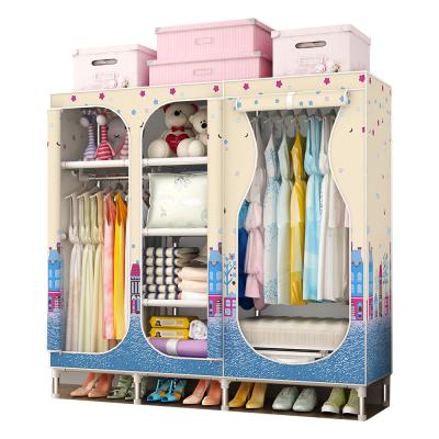 China Easy Collect Cheap Kids Polyester Fabric Clothes Wardrobe Closet For Bedroom With Nonwoven Diaper H1901 for sale