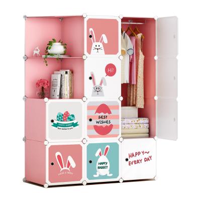 China Modern Portable Wardrobe PP Panel To Collect Cube Modular Cabinet Cartoon Cabinet DIY Kids Storage Plastic Organizer For Kids for sale