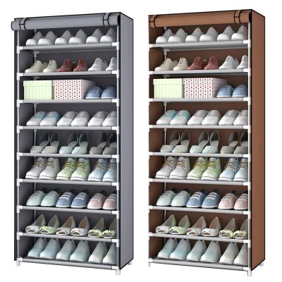 China 10 Tier Matel Shoe Stocked Rack With Cloth Cabinet Stainless Steel Portable Storage For Home Foldable Organizer for sale