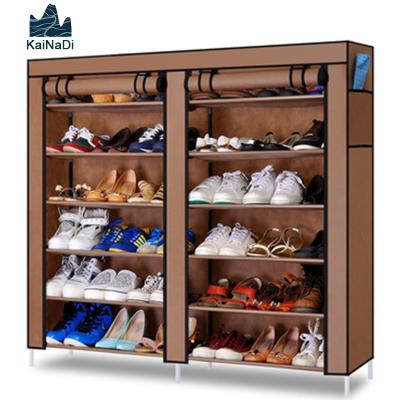 China Simple Modern Waterproof Cloth Closed Cheap Portable Non Woven Cloth Folding Simple Steel Frame DIY Shoe Rack Storage Organizer for sale